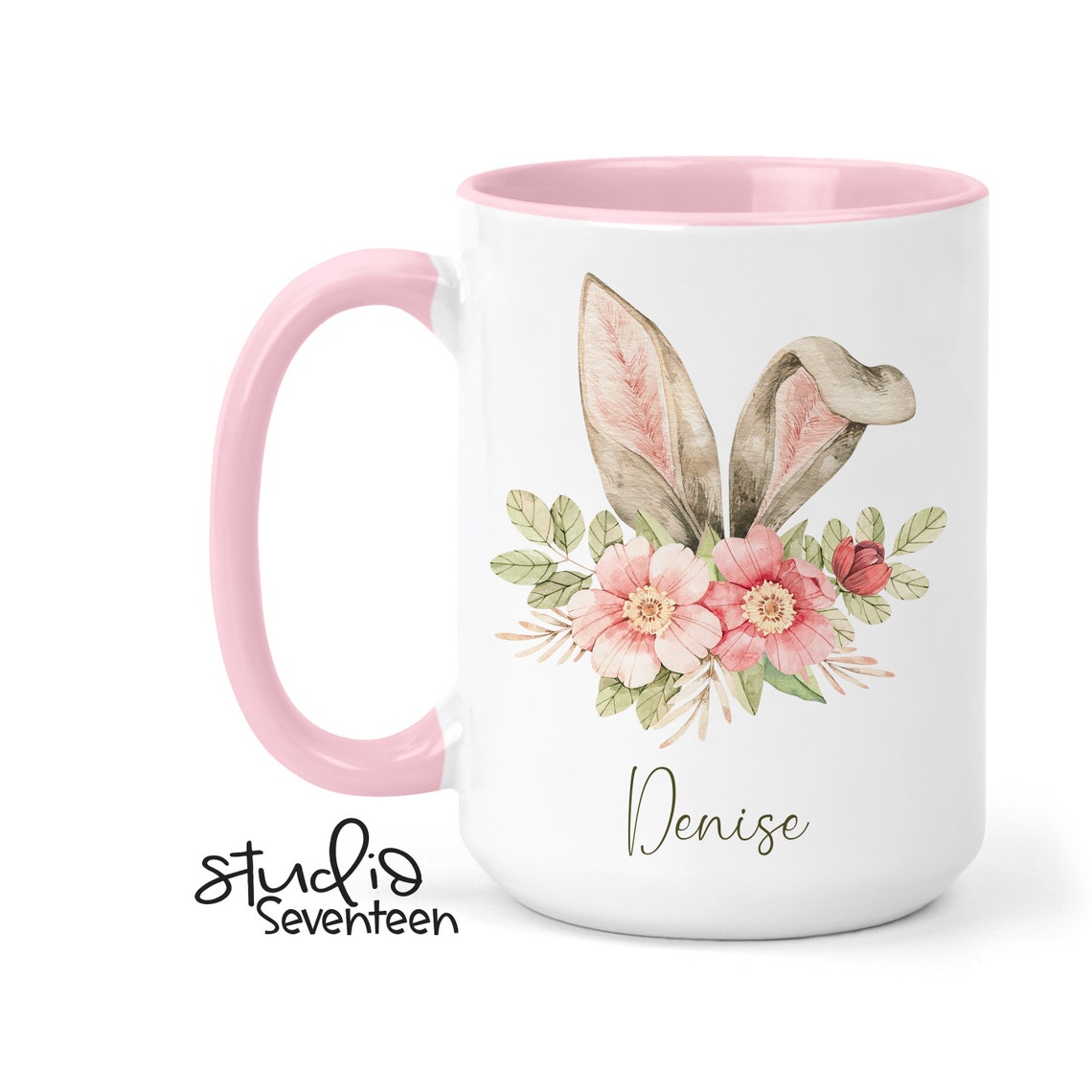 Easter Floral Bunny Ears Mug, Personalized Easter Bunny Mug, Floral ...