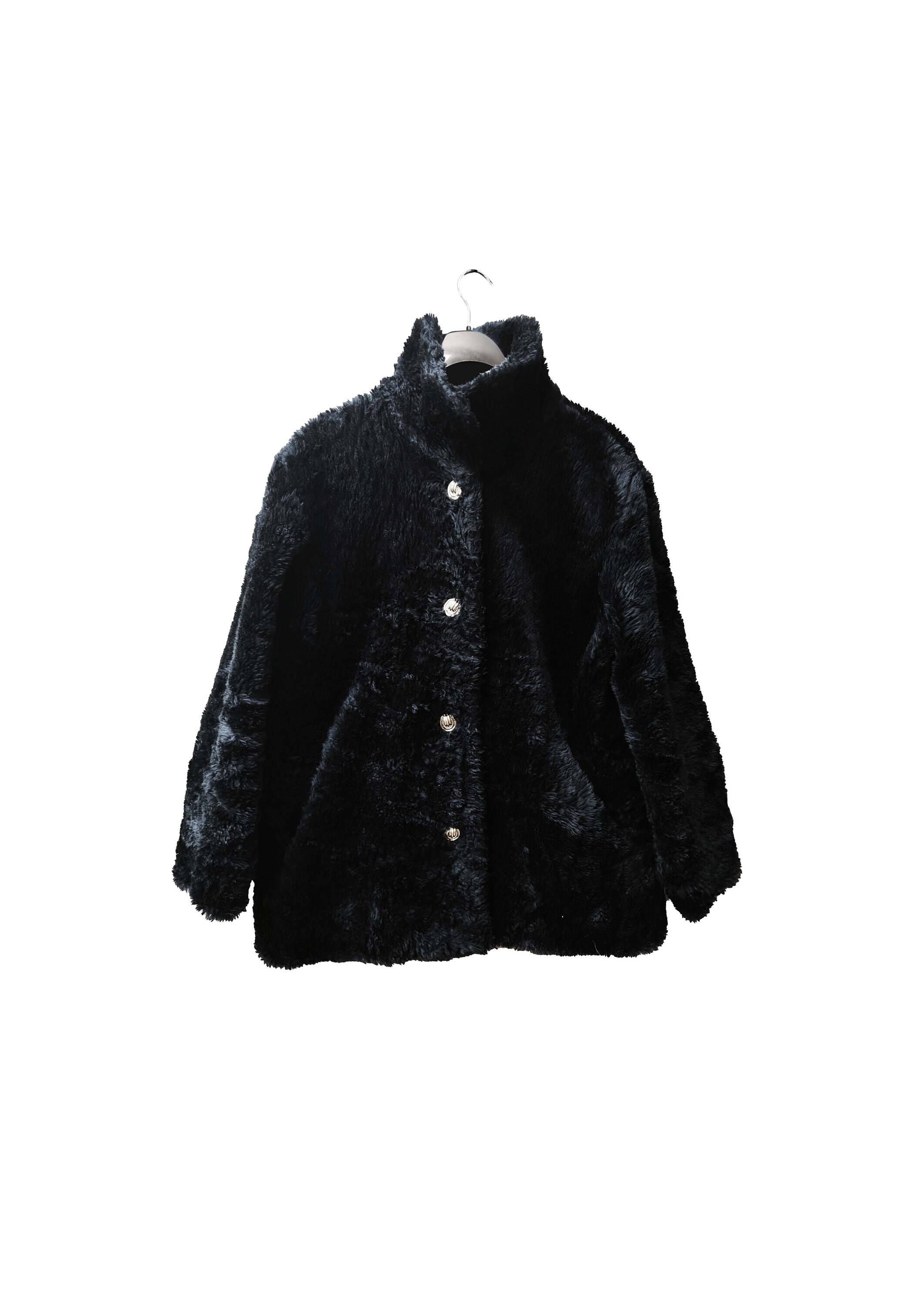 Black Vintage Faux Fur Coat with gold buttons Etsy