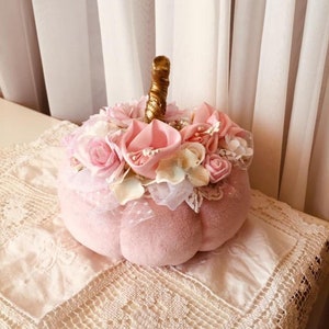 Rose pink velvet pumpkins Fabric pumpkins handmade Pumpkin centerpiece