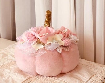 Pink pumpkin Center piece halloween decor Big velvet pumpkin