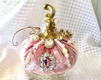 Pink velvet pumpkins  Pink pumpkin  Fall wedding decor Tiered tray decor