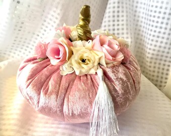Rose pink velvet pumpkins Shabby chic pumpkin Baby shower pink pumpkins