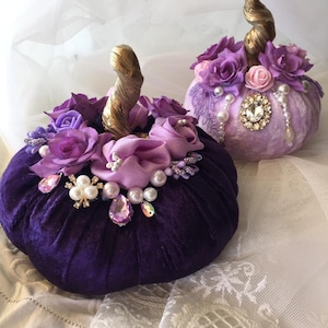 Purple Velvet pumpkins Fall wedding decor Pumpkin centerpiece Pumpkin table decor