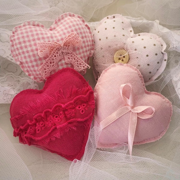 Pink Fabric hearts Handmade gift for her Lantern filler