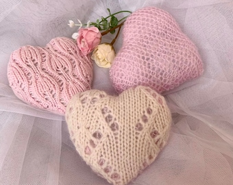 Blush Pink Mini Heart Pillows Repurposed Sweater Bowl Fillers Set of 3