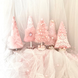 Pink mini christmas tree Pink christmas tiered tray decor Shabby chic christmas decor