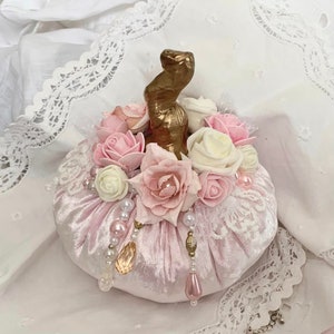 Pink velvet pumpkins Shabby pumpkin center piece Thanksgiving pumpkin