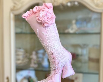 Handmade Pink Victorian Christmas Stocking: Shabby Chic High Heel Decor