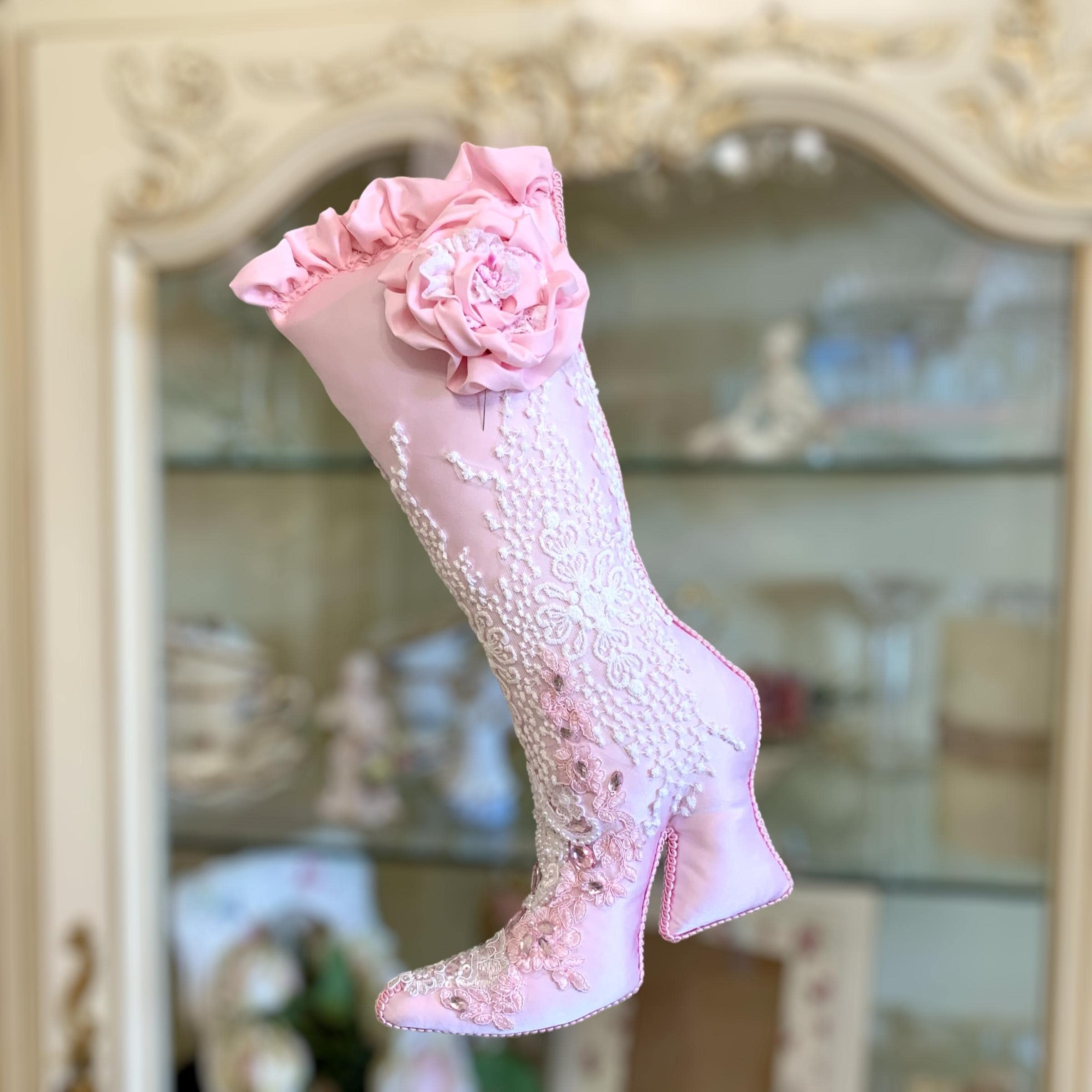 Handmade Pink Victorian Christmas Stocking: Shabby Chic High Heel
