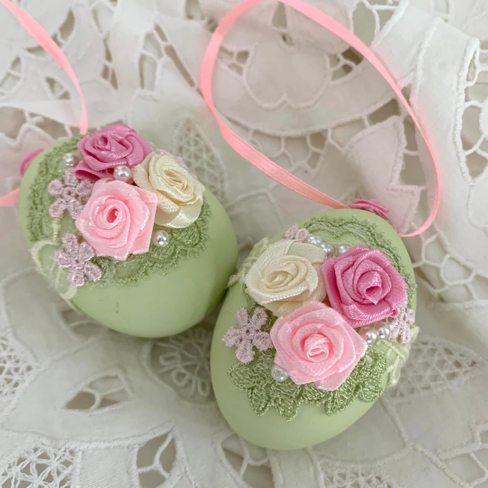 SET 2 Shabby Chic Easter Eggs Decorative Eggs Wooden Easter Eggs - Etsy