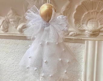 Vintage Green Mesh Angel Christmas Ornament MCM 1950 1960