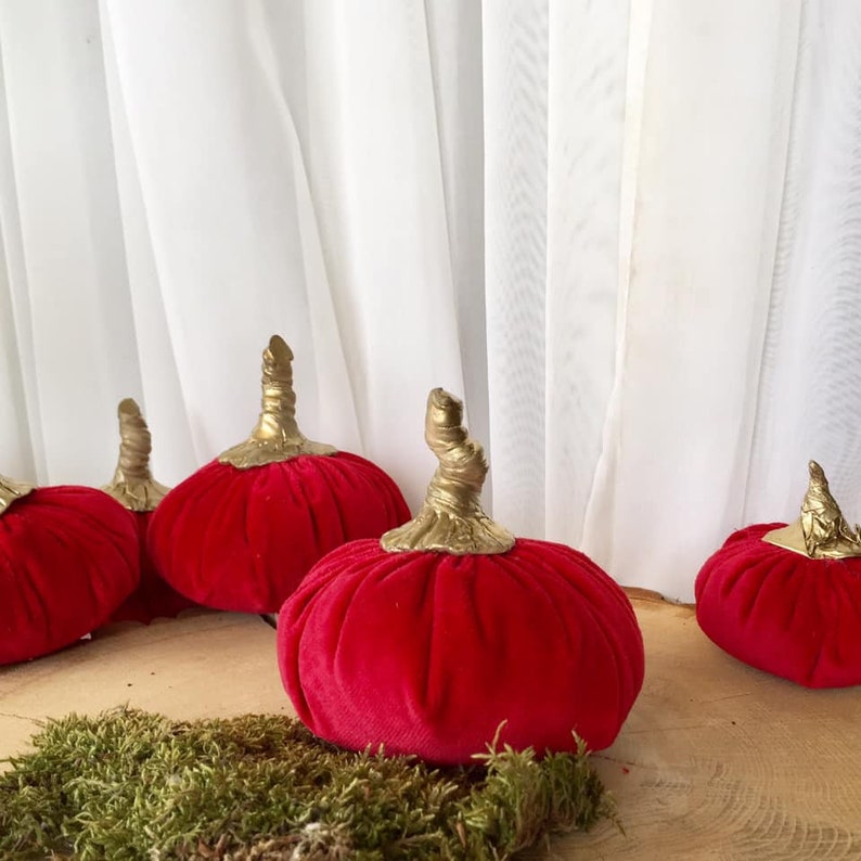 Velvet Pumpkins Red Pumpkin Fall Wedding Decor Fabric Pumpkin Etsy