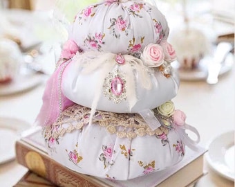 Decoração de abóbora rosa, abóbora estilo shabby chic, abóboras topiadas.