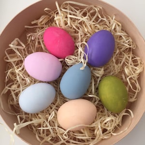 Set 7 Hand painted wooden eggs  Fillers for bowls Rainbow eggs
