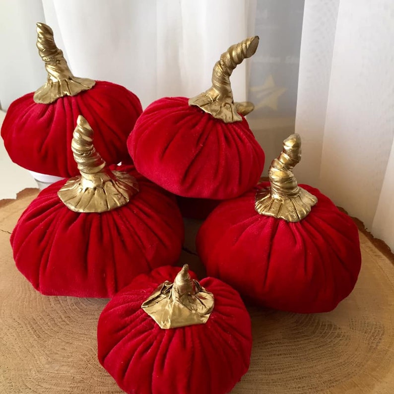 Velvet Pumpkins Red Pumpkin Fall Wedding Decor Fabric Pumpkin Etsy