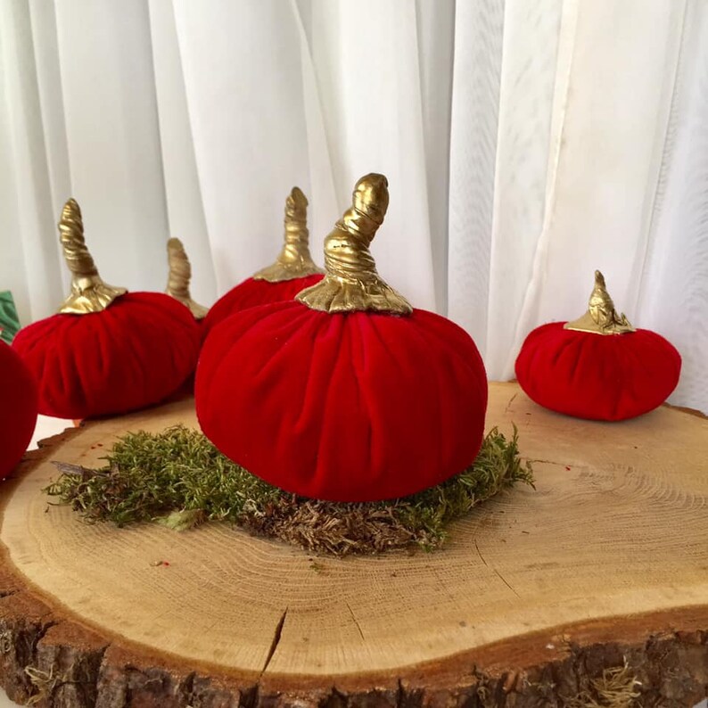 Velvet Pumpkins Red Pumpkin Fall Wedding Decor Fabric Pumpkin Etsy