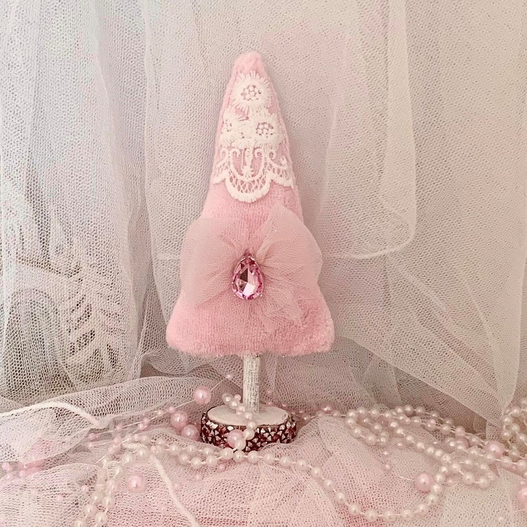 5'' Velvet Tree Pink Mini Christmas Tree Shabby Christmas Pink
