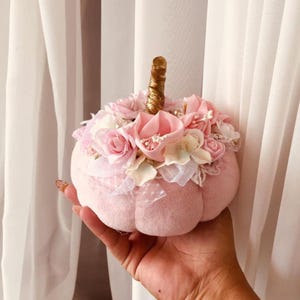 Handmade Pink Velvet Pumpkin: Floral Autumn Decor