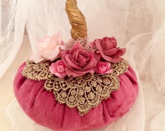 Pink velvet pumpkins Fall wedding decor  Pumpkin table decor