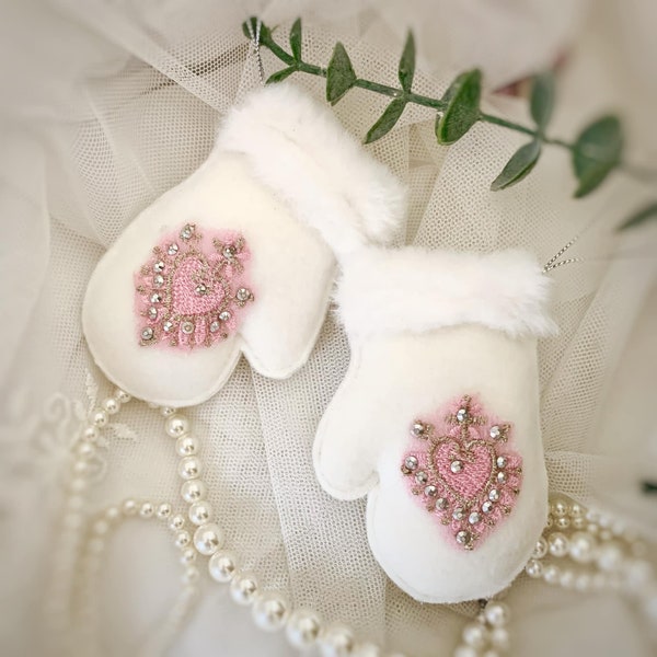 Mini mittens ornament Whimsical Touch for Your Christmas Tree Shabby christmas ornaments