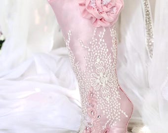 Pink shabby chic christmas stocking Victorian Stocking Lace stockings