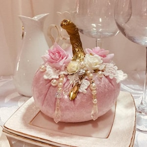 Lady pink pumpkin Center piece halloween decor Big velvet pumpkin