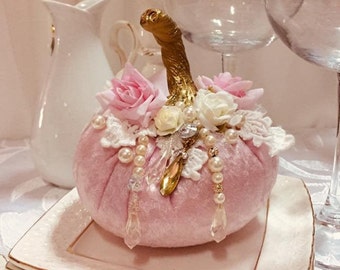 Lady pink pumpkin Center piece halloween decor Big velvet pumpkin