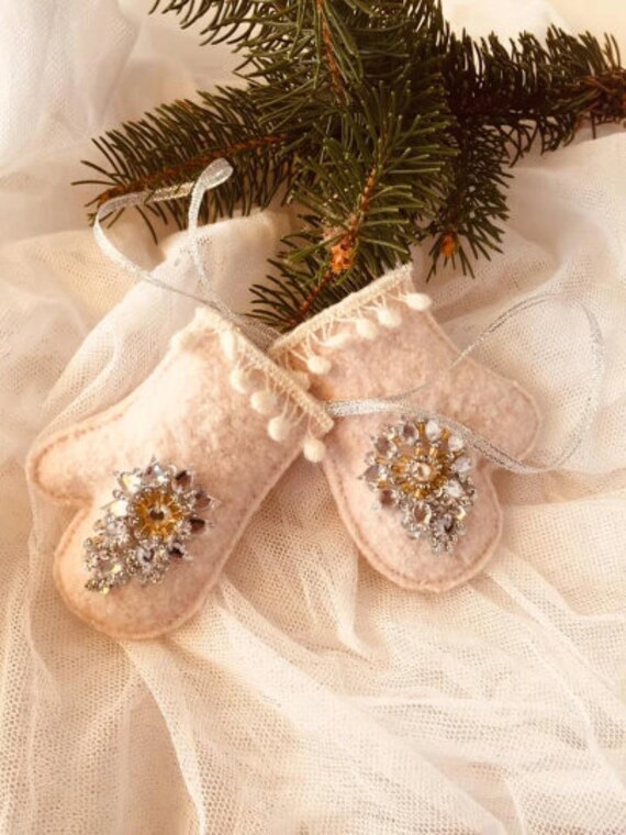 Set 2 Christmas Mitten Ornament Mini Mittens Homemade