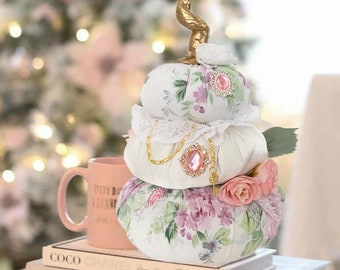 Set 2 Pumpkin topiary  Shabby chic pumpkin center piece halloween decor