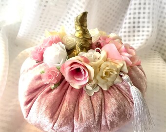 Pink pumpkin Pink velvet pumpkins Fall centerpiece Shabby chic decor