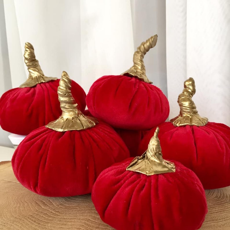 Velvet Pumpkins Red Pumpkin Fall Wedding Decor Fabric Pumpkin Etsy