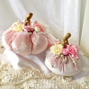 Set 2 Dusty rose Velvet pumpkins Pink pumpkin   Fall wedding decor
