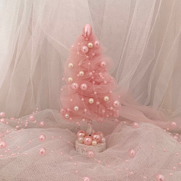 13 cm großer rosa Tannenbaum Shabby Weihnachtsdeko Wintermantel Dekor Rosa Weihnachten