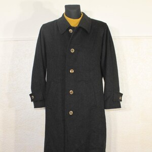 Vintage 90er Lodenwolle & Kaschmir Herrenmantel - Minimalistischer Schwarzer Maxi Wintermantel, Mittlere Größe