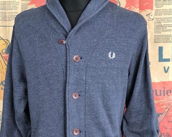 Vintage Fred Perry Navy Shawl Collar Cardigan - Classic Large