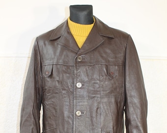 70s Vintage Leather Jacket Men, Detective Leather Jacket 70s Vintage Leather Jacket Men, Detective Leather Jacket