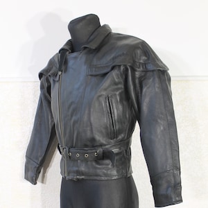 Motorcycle Jacket, Biker Jacket, vintage leather jacket, Black leather jacket, motor jacket Size Small, Belted jacket, rocker leather jacket