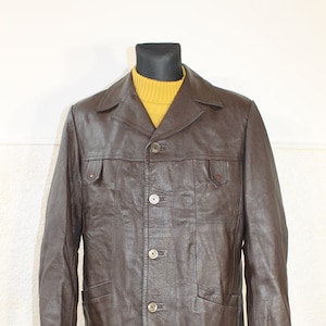Veste en cuir vintage des années 70 hommes, veste en cuir détective, veste Safari, veste décontractée, cadeau petit ami, blazer en cuir hommes taille Large L