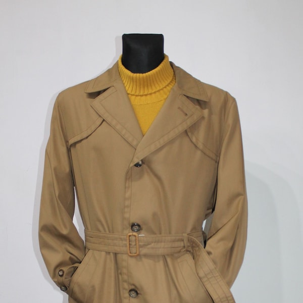 Detektiv Trenchcoat Herren, 70er Vintage Trenchcoat, Finnischer Trench Retro Braun Regenmantel Mac, Gürtelmantel vintage, Kariert Mantel Größe Groß