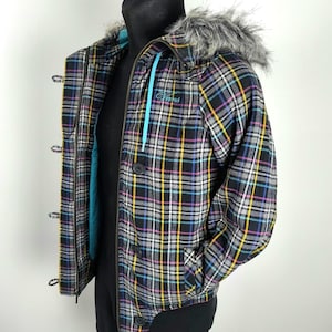 Vans Ski Jacket Colorful Women's Insulated - Padded Hooded Winter Coat, Checkered Pattern, Small Size