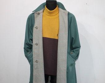 Vintage Trench Coat women, Green Checkered coat, Winter Coat, Reverse Trench coat 80s Vintage PRECA Chequered Trench Coat size Large