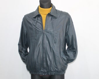 70s Leather jacket, Vintage Finnish Genuine Leather Jacket, leather bomber jacket, Gray Leather jacket women, DEADSTOCK Jacket Size 38 M