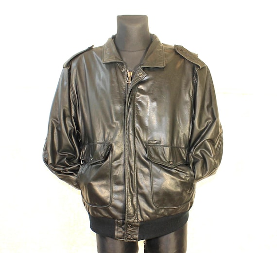 Vintage A2 Petroff Aviator Black Leather Flight Jacket - Medium