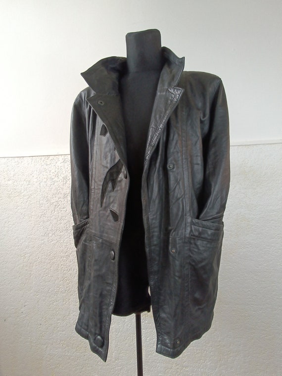 Luxurious Patchwork Sheepskin Leather Trench Coat… - image 10