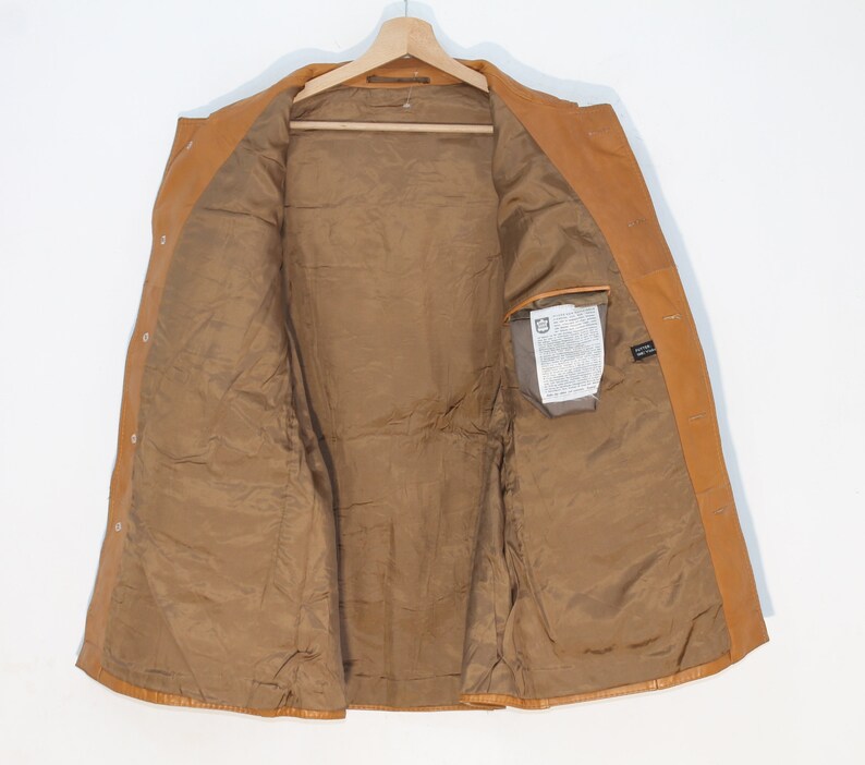 Vintage 70s Tan Safari Leather Jacket for Men - Genuine Brown Retro Outerwear, Size Medium