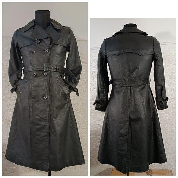 80s Vintage Gothic Trench Coat, Steampunk Coat,black Leather Coat 