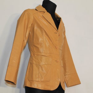Vintage jaren 80 bruin leren safariblazer voor dames - maat medium