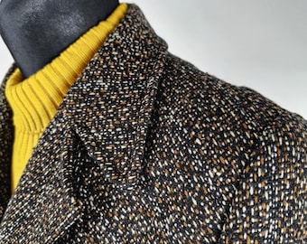 60s brown black tweed coat women, warm belted winter coat Size S/M