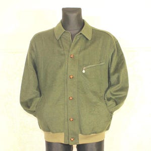 Olivgrüne Wolljacke im Vintage-Stil der 80er Jahre: Kurzer bis mittellanger Wintermantel für Herren