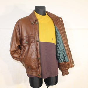Vintage A2 Bomber Jacket - Distressed Tan Sheepskin Leather - Italian Belfe Medium Size